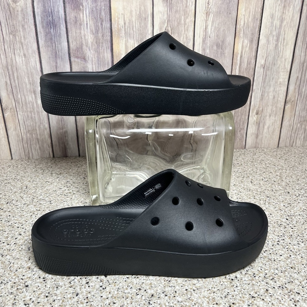 Crocs Platform Slides Womens 9 Black Slip On Open Toe Sandals Iconic Comfort